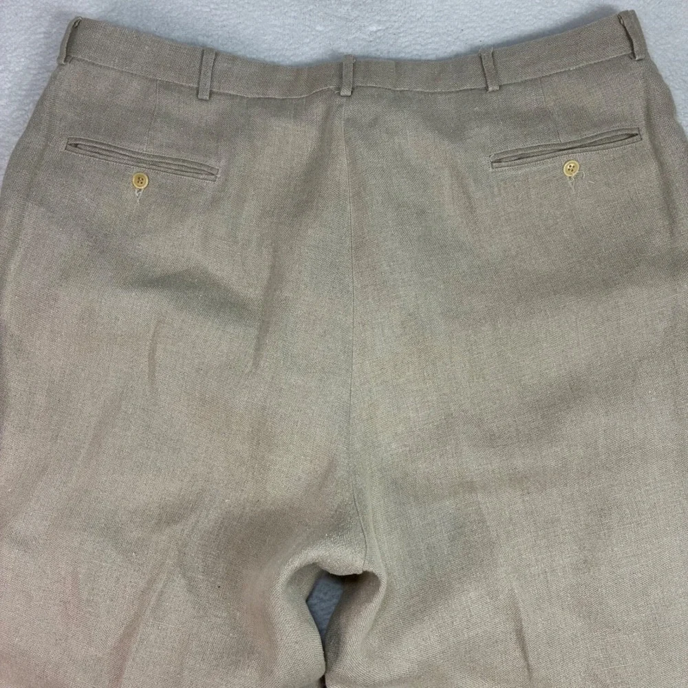 Vintage Polo Ralph Lauren Linen Pant Men 38x32 Beige Pleat Cuffed Dress Trouser